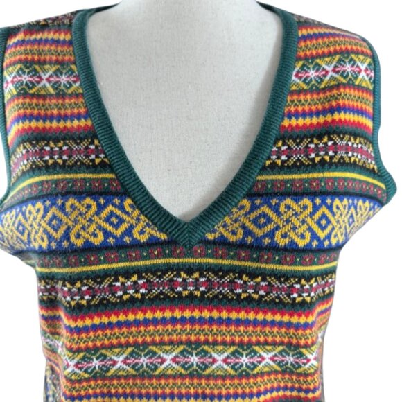 GAP 90s Y2K Vintage Celtic Scandinavian Fair Isle Funky Sweater Vest (SZ M) - Picture 2 of 13